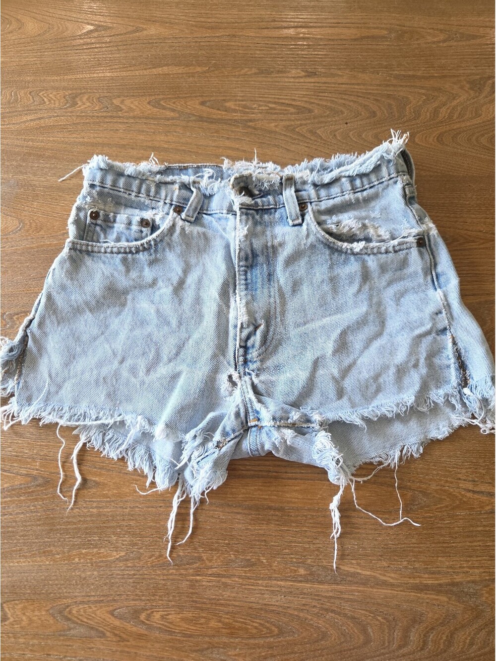 Levis super distressed denim shorts